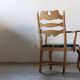 Vintage Brutalist Oak Razorblade Green Striped Armchair by H Kjærnulf, 1960
