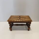 Small vintage carved solid wood footrest bench