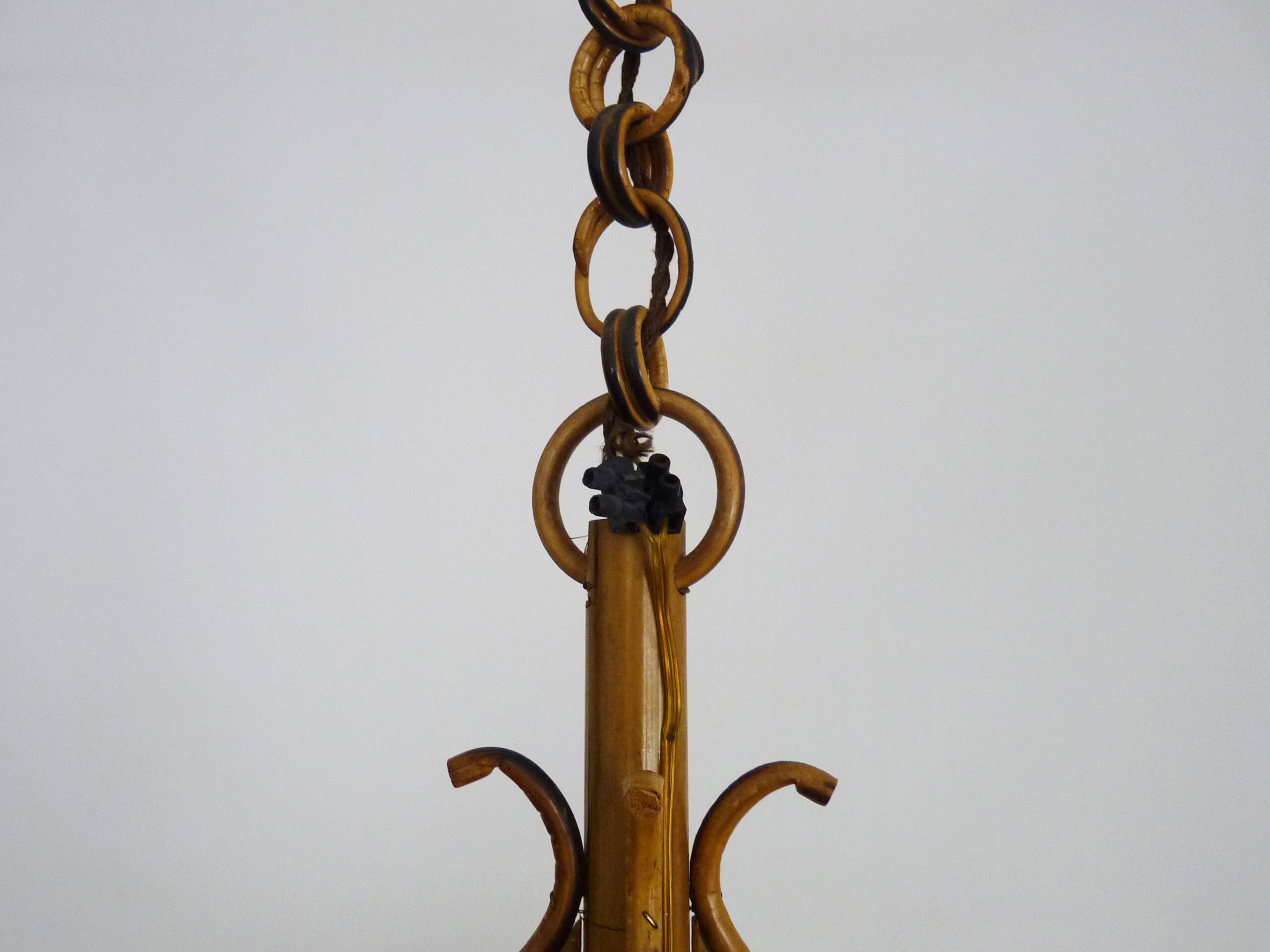 Old rattan and cane pendant light. Vintage 60s 70s