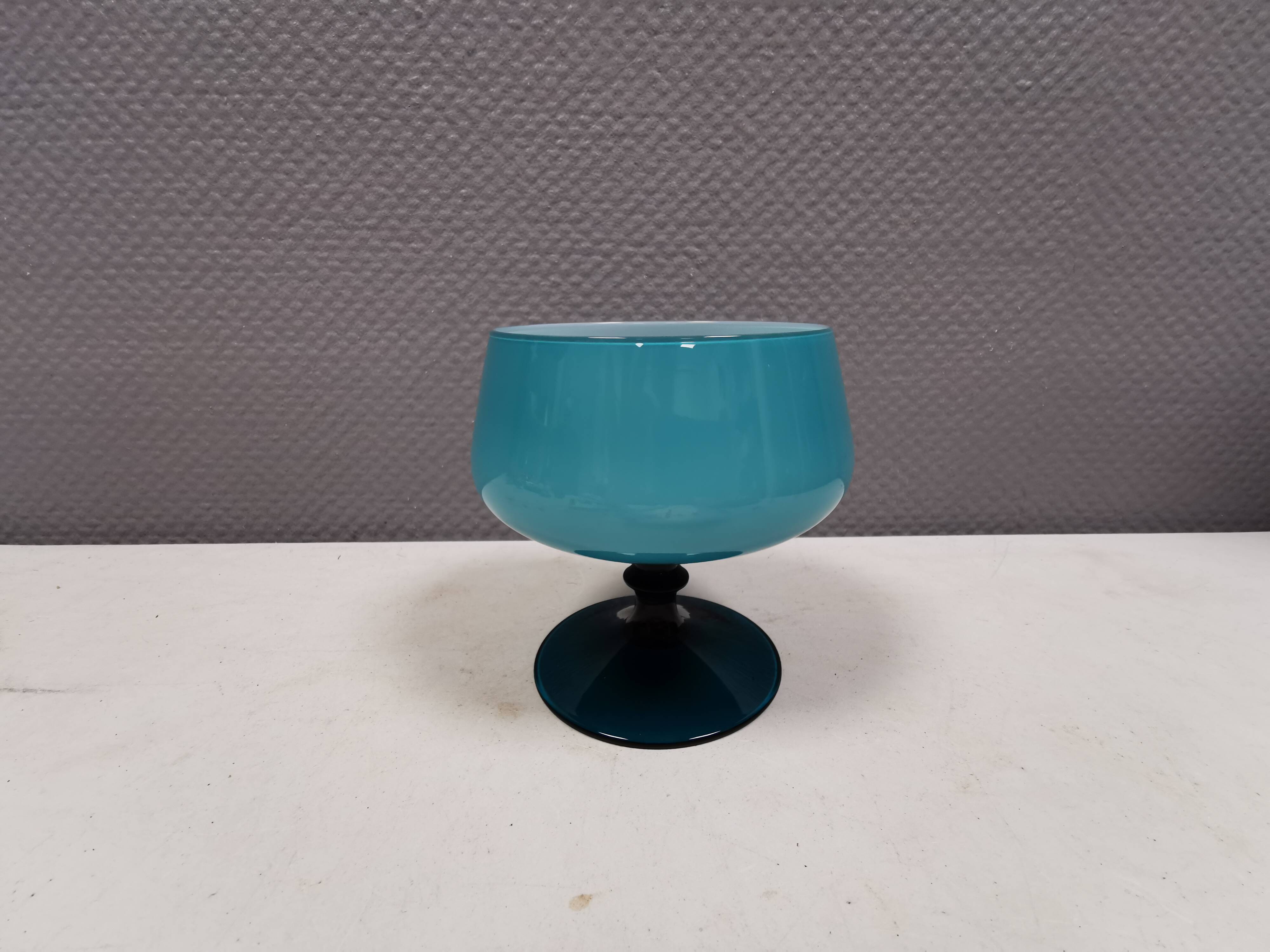 Vintage turquoise glass pedestal bowl Carlo Moretti Italy 1960s
