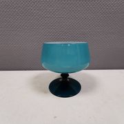 Vintage turquoise glass pedestal bowl Carlo Moretti Italy 1960s