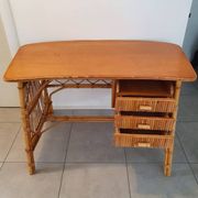 Rattan and bamboo desk with chair - Audoux Minet style from the 1970s.