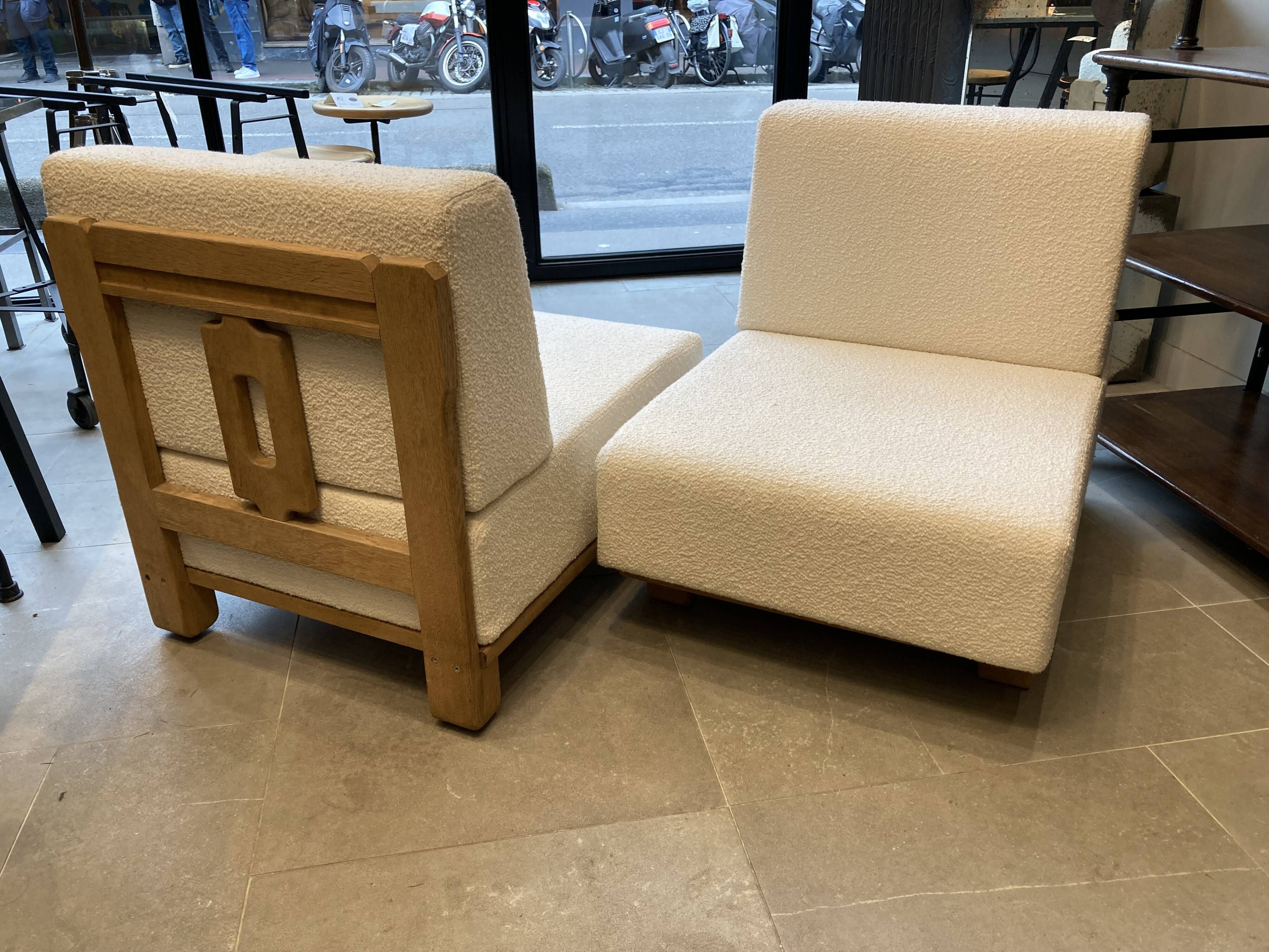 Pair of "Guillerme et Chambron" 1960' fireside chairs with remodeled seats and backrests