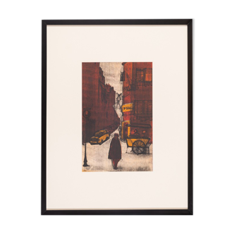 New York Street Scene, Color Lithograph, 55 x 67 cm