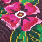 Boho chic Romanian carpet made by hand in wool, floral boho, lavender background with pink flowers 146x186cm