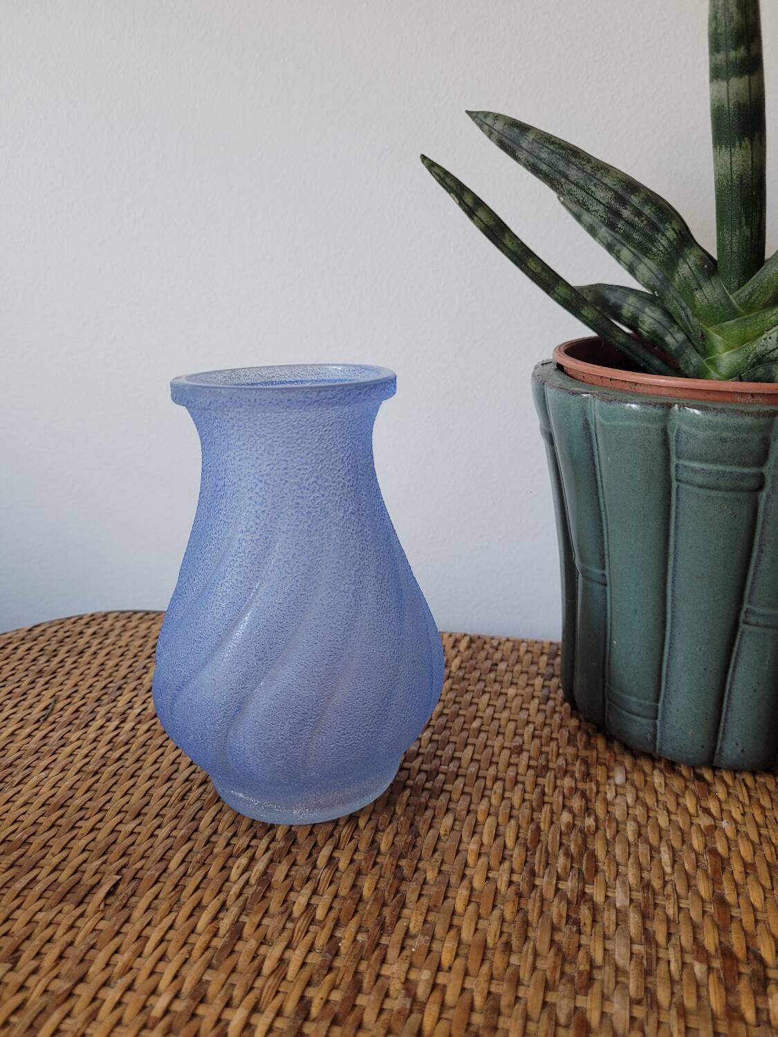 Small blue granite bulb vase