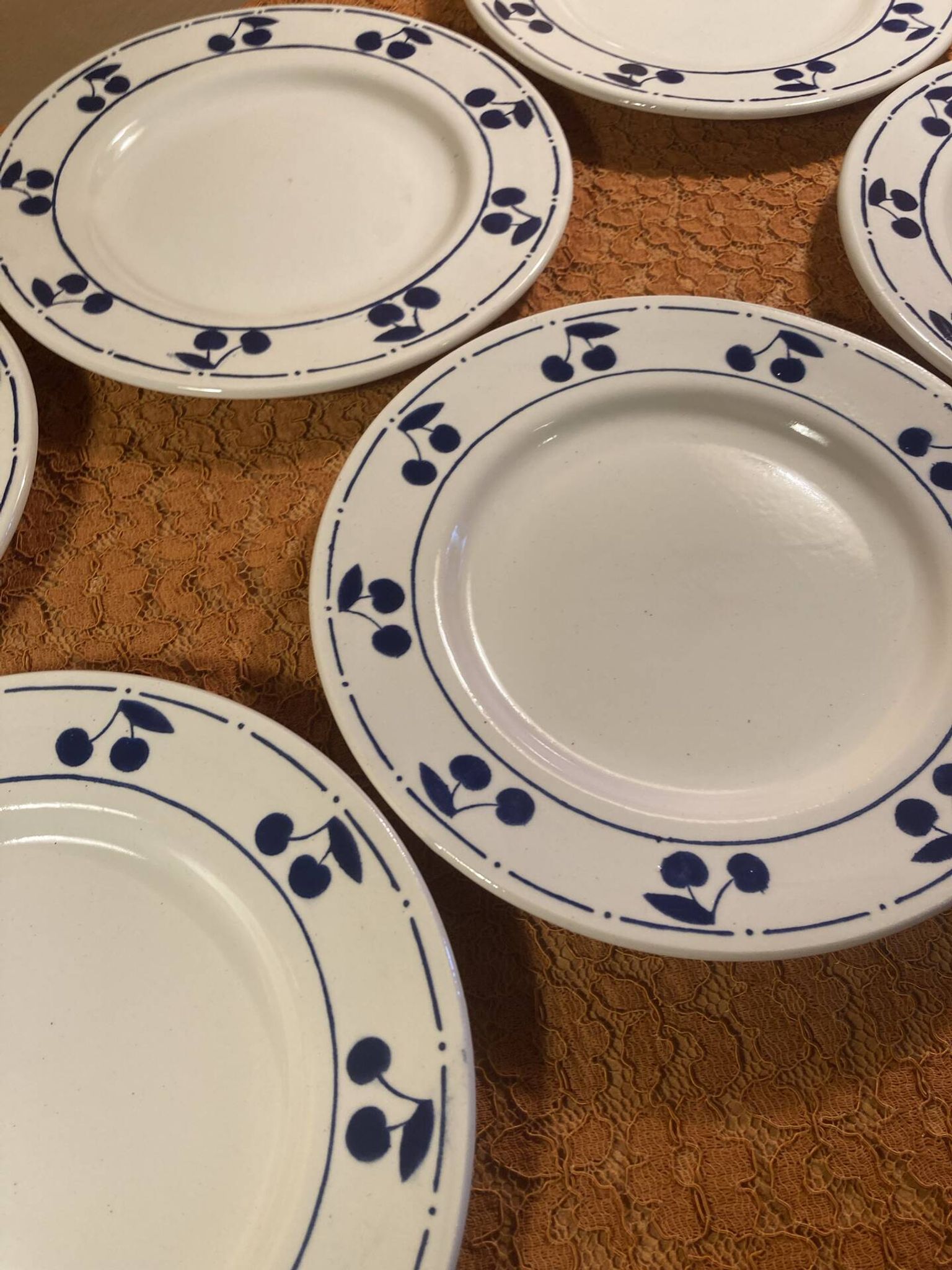 13 plates Longchamp pottery cobalt blue cherries