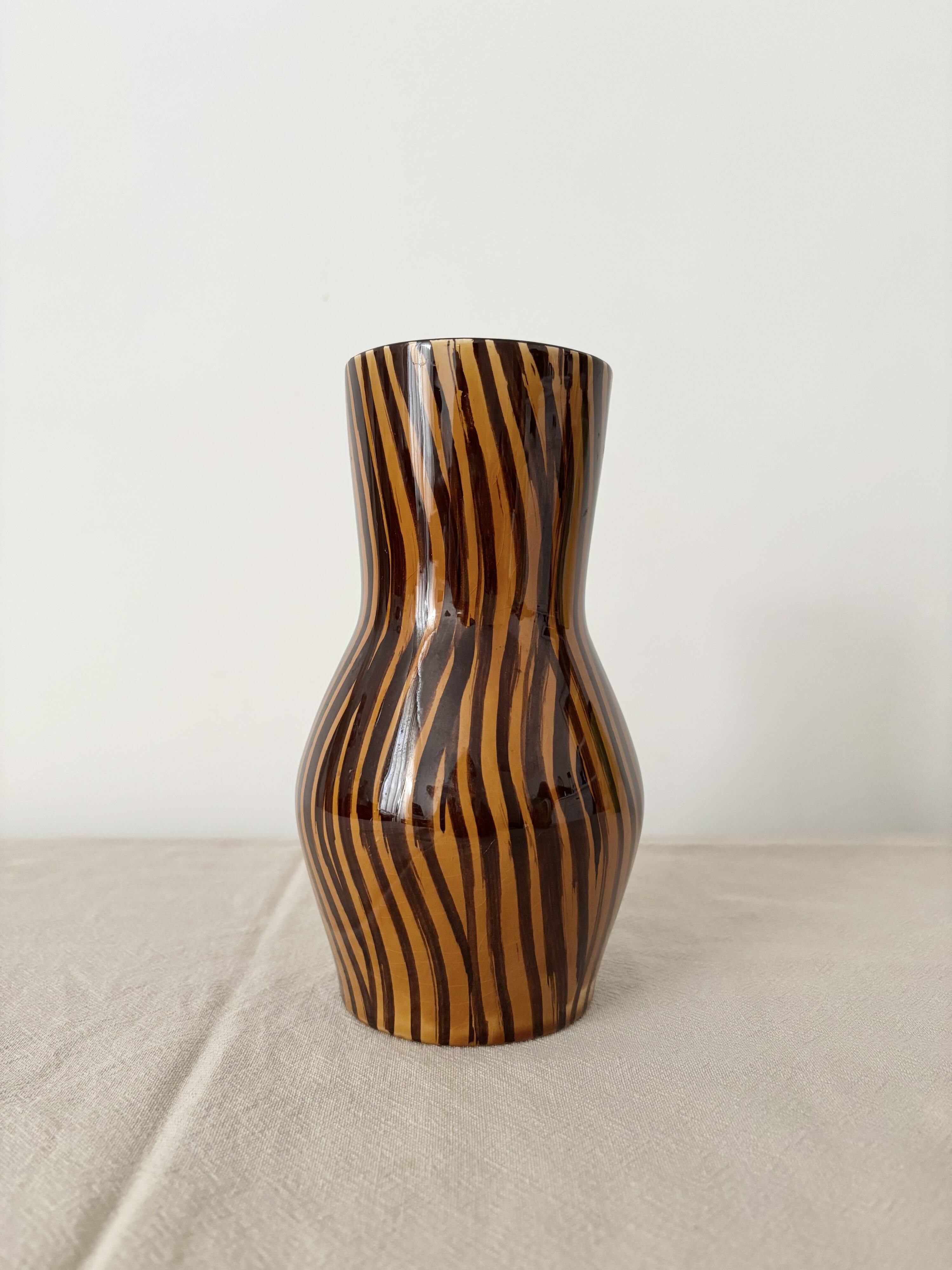 Vintage hand painted striped vase