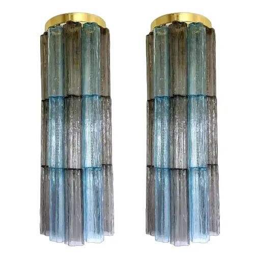 Paire d'appliques Tronchi en verre de Murano gris et bleu clair par Simoeng