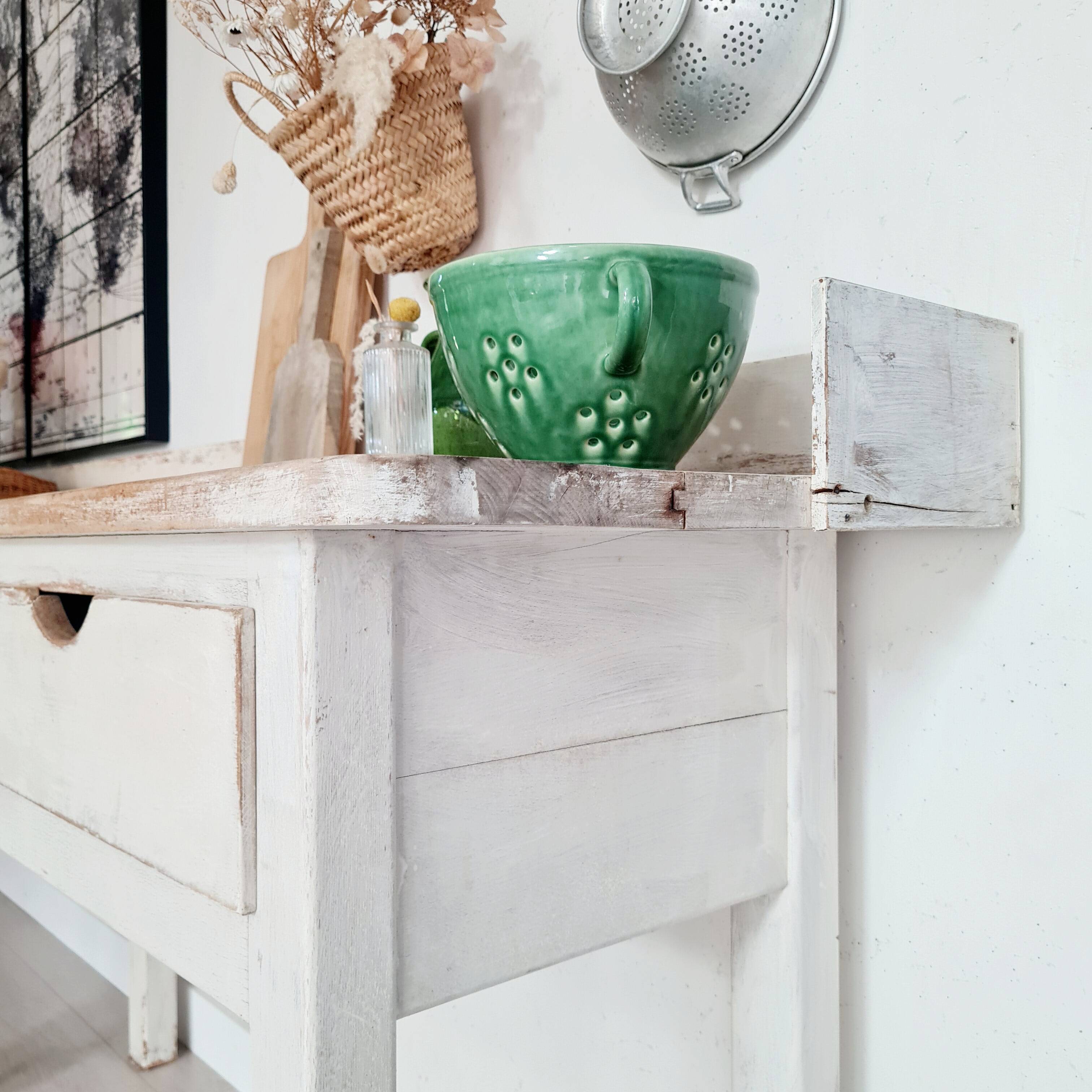 Antique counter, wooden work table.