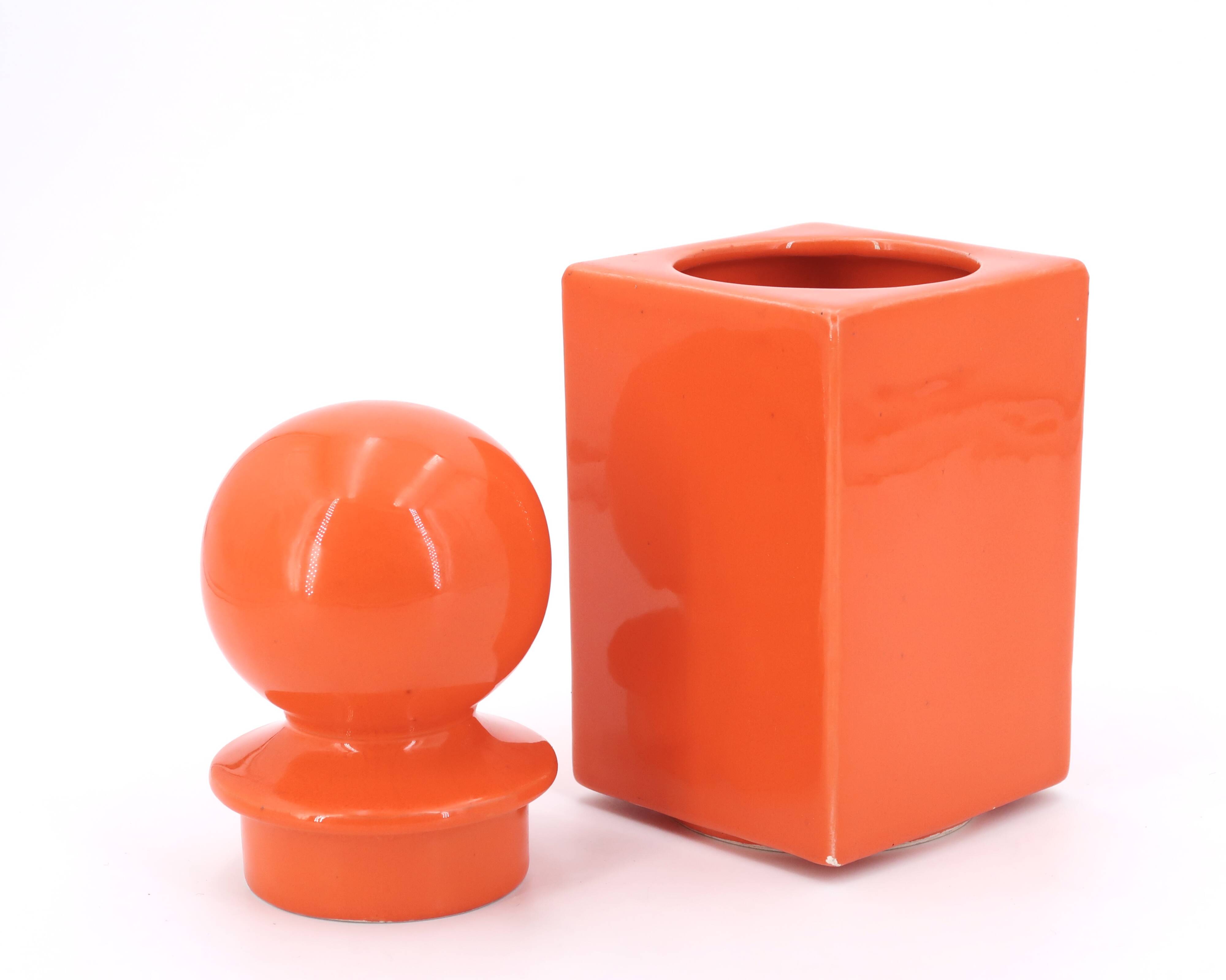 Orange ceramic box by Pino Spagnolo for Sicart Italy