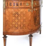 Louis XVI style half-moon marble marquetry sideboard