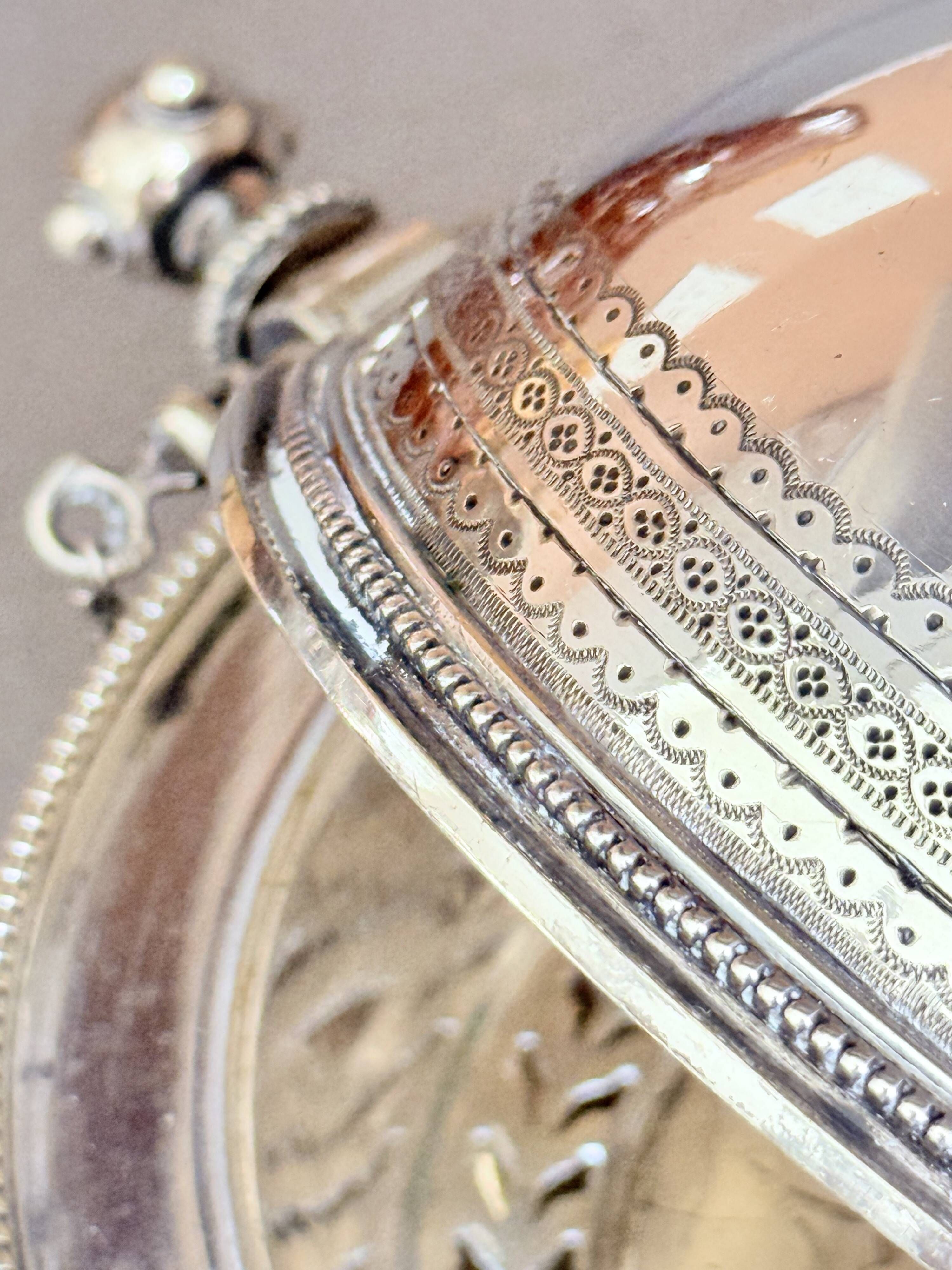 Antique English Silver-Plated Roll-Top Caviar Dish with Ram’s-Head Decoration