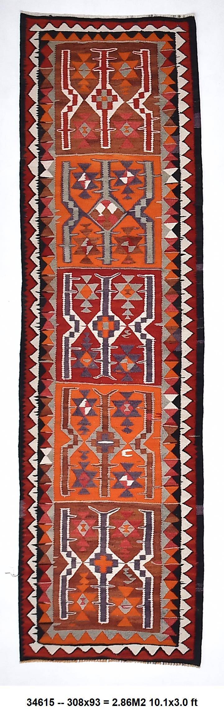 Tapis Kilim 3x10 Orange citrouille 93x308 cm