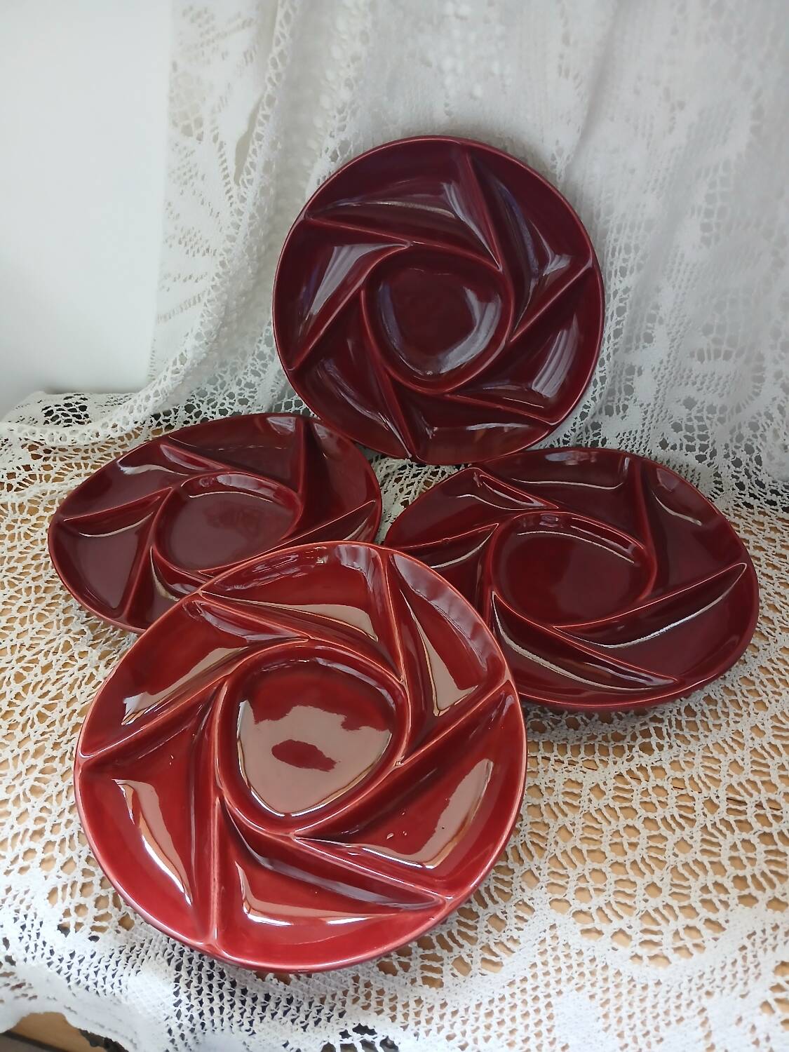 4 antique fondue plates