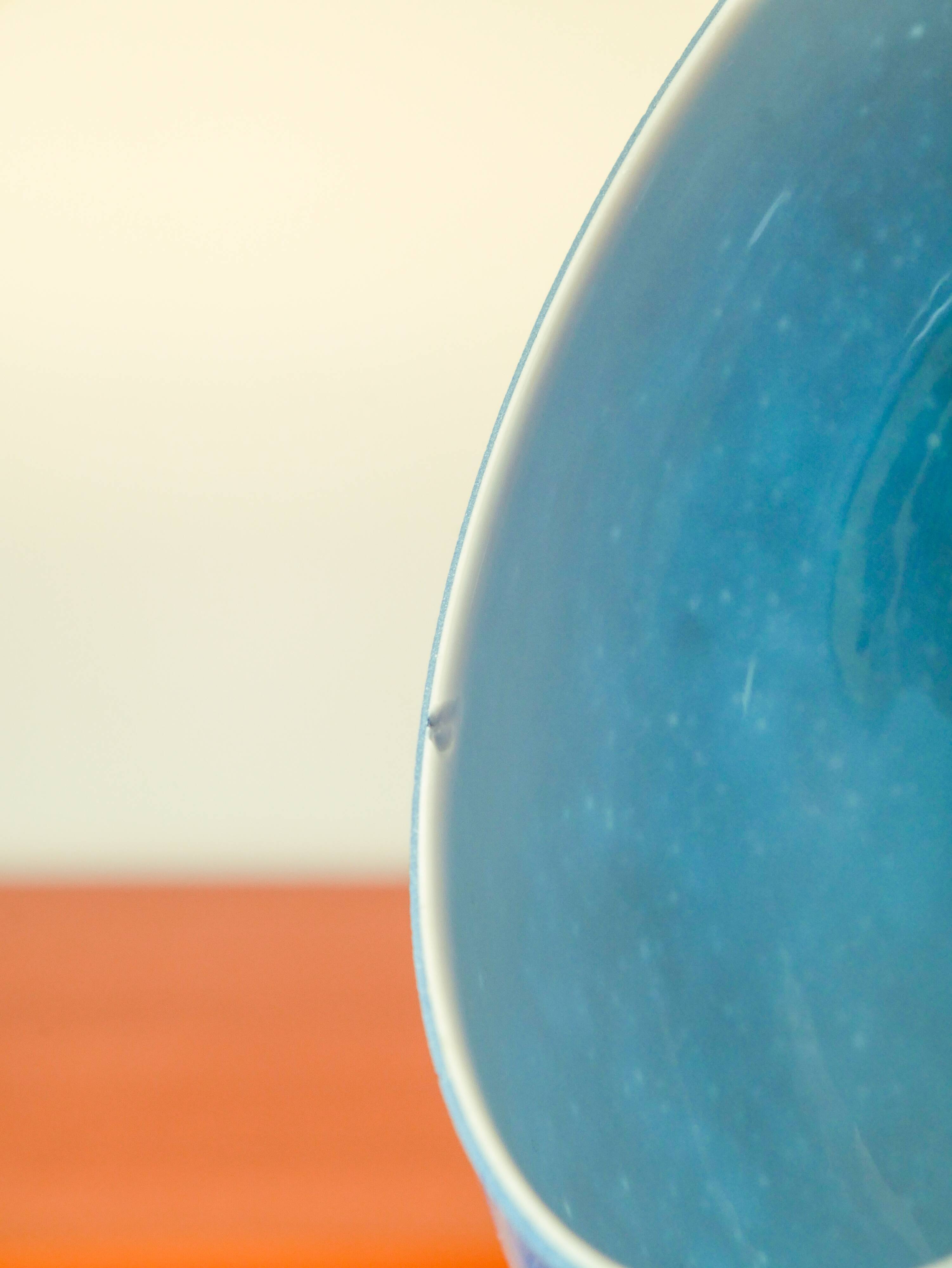 Spherical pendant light in royal blue opaline design 1970