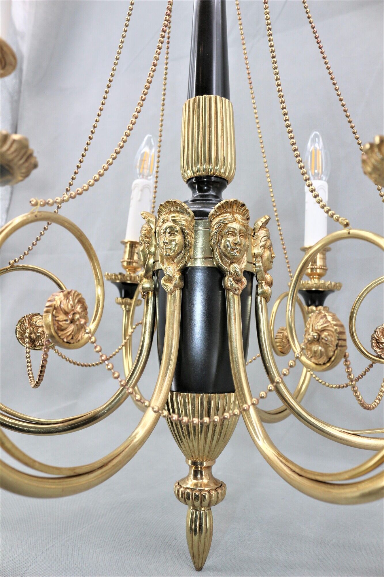 Chandelier style Directoire gilded and patinated in bronze " Lucien Gau "