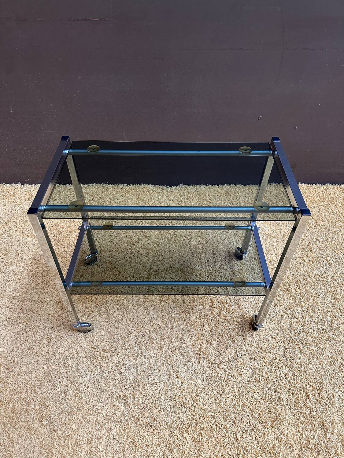 Metal and smoked glass dessert table