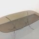 Vintage rectangular rounded dining table in smoked glass and chrome metal