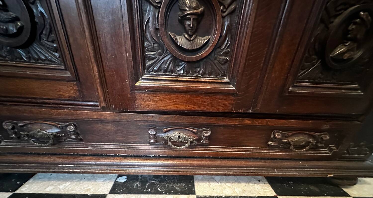 Large Renaissance Style Library Solid Oak 19th Century