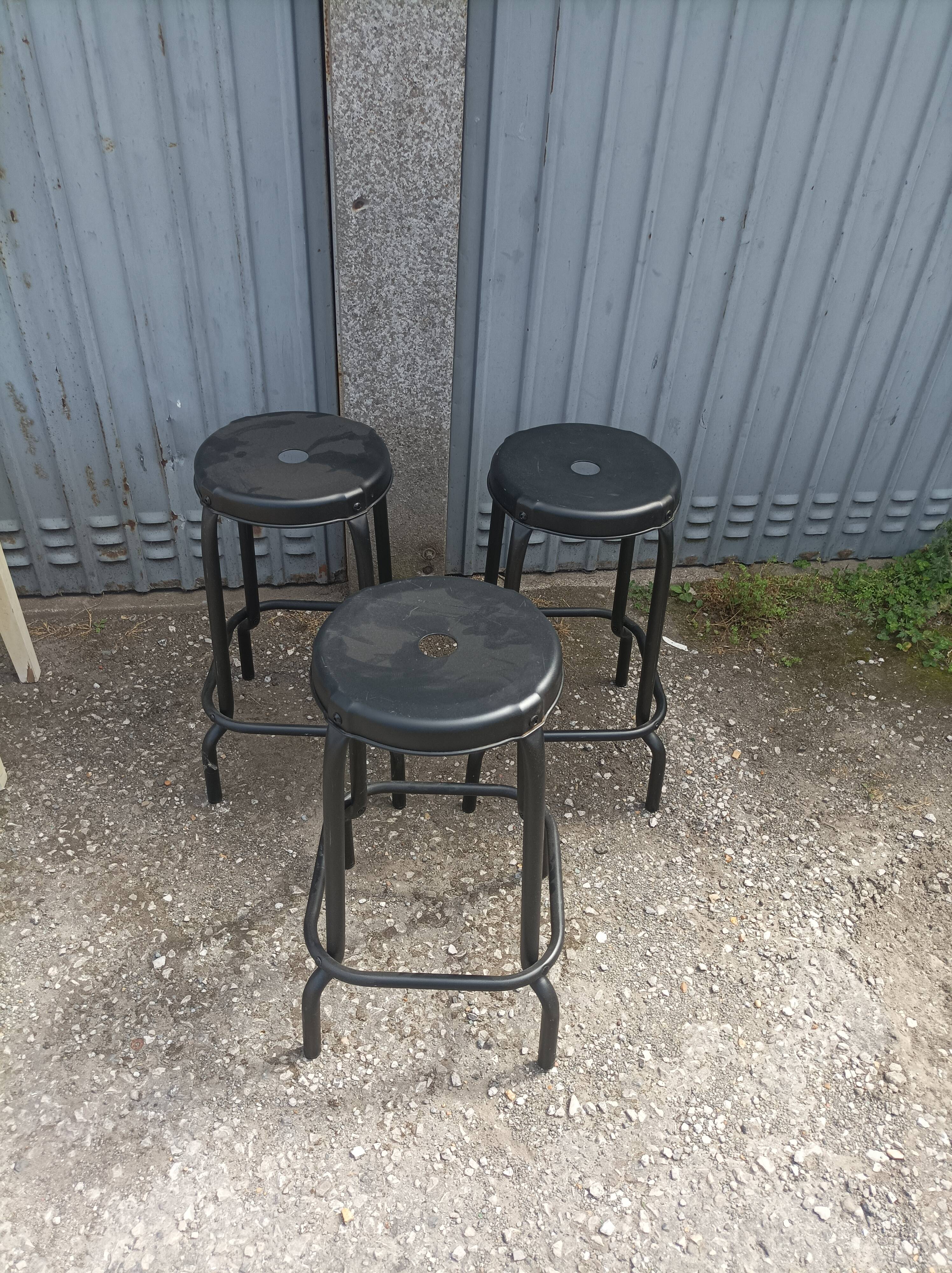 3 industrial black metal bar stools