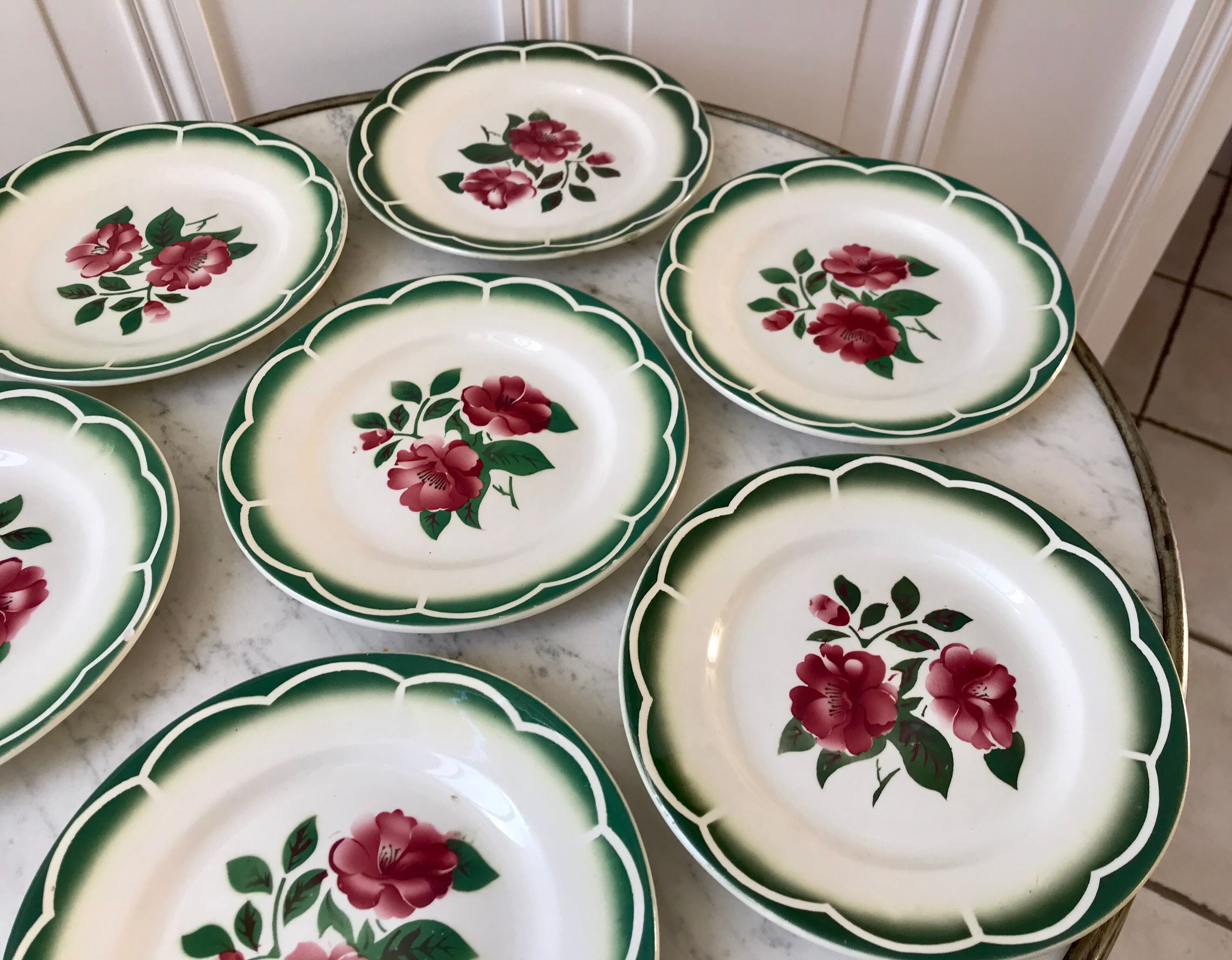 Set of 6 dessert plates Digoin Sarreguemines model "Mireille" years 30-40