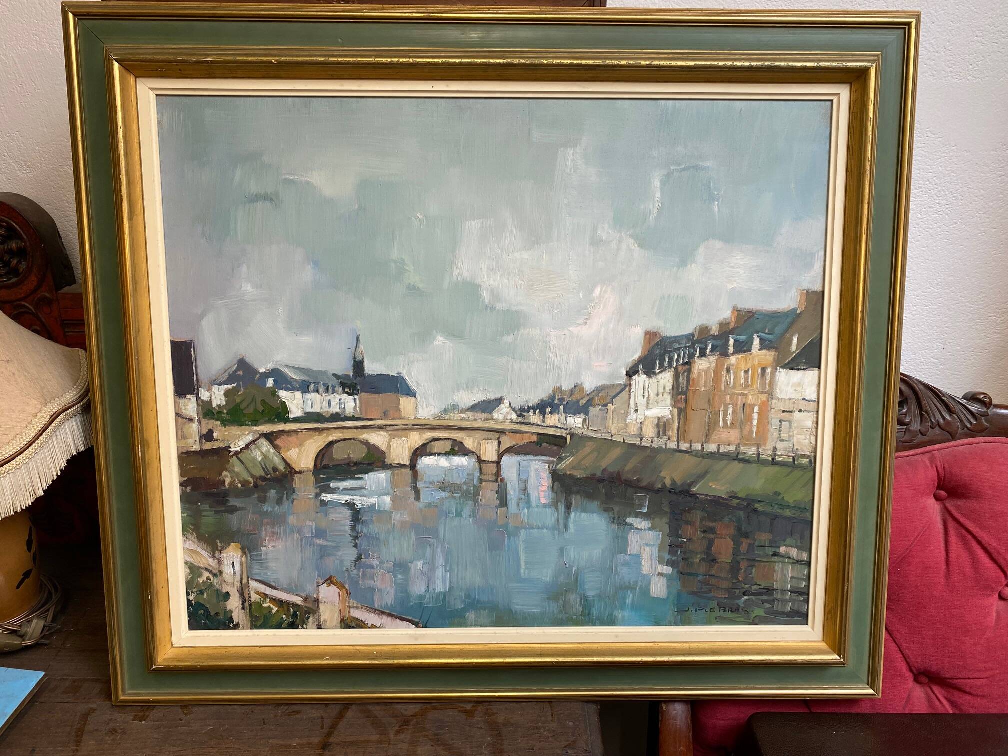 oil painting signed jp le bras painter of the navy port breton view from the p