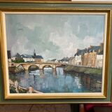 peinture huile signee jp le bras peintre de la marine port breton vue du p