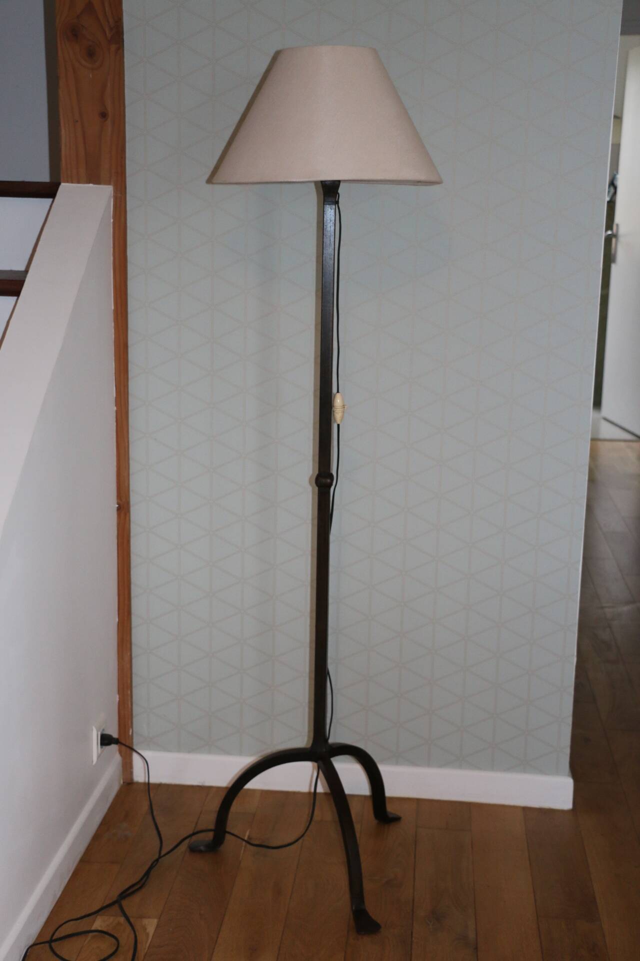Brutalist cast iron tripod floor lamp