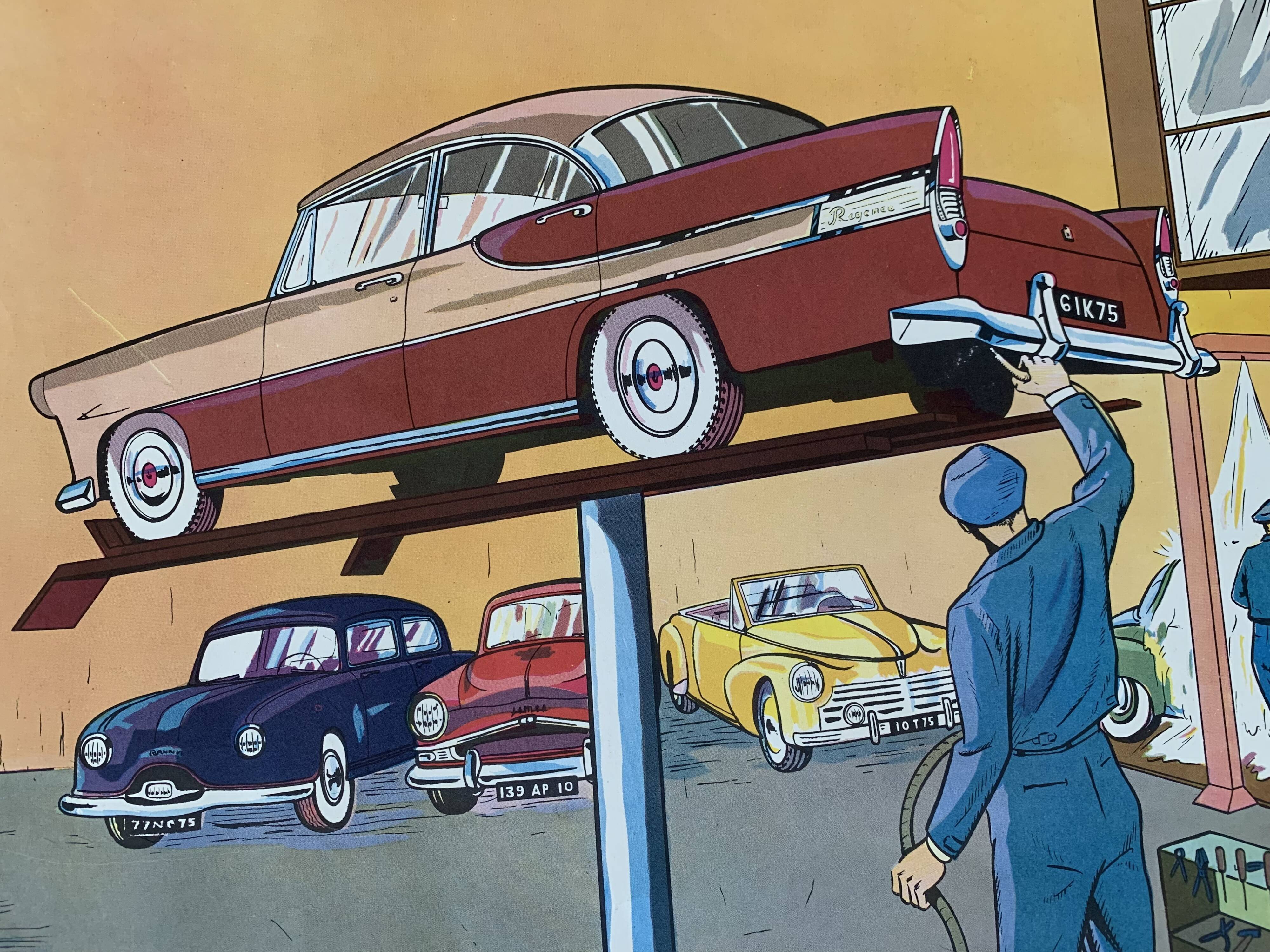 School poster 1960 framed double-sided n14bis The butcher charcutier- n 15 The garage