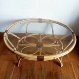 Table basse en rotin vintage 1970