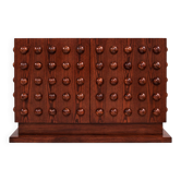 Italian Brutalist Hand-Carved Oak Wood Sideboard with Sculptural Studded Do