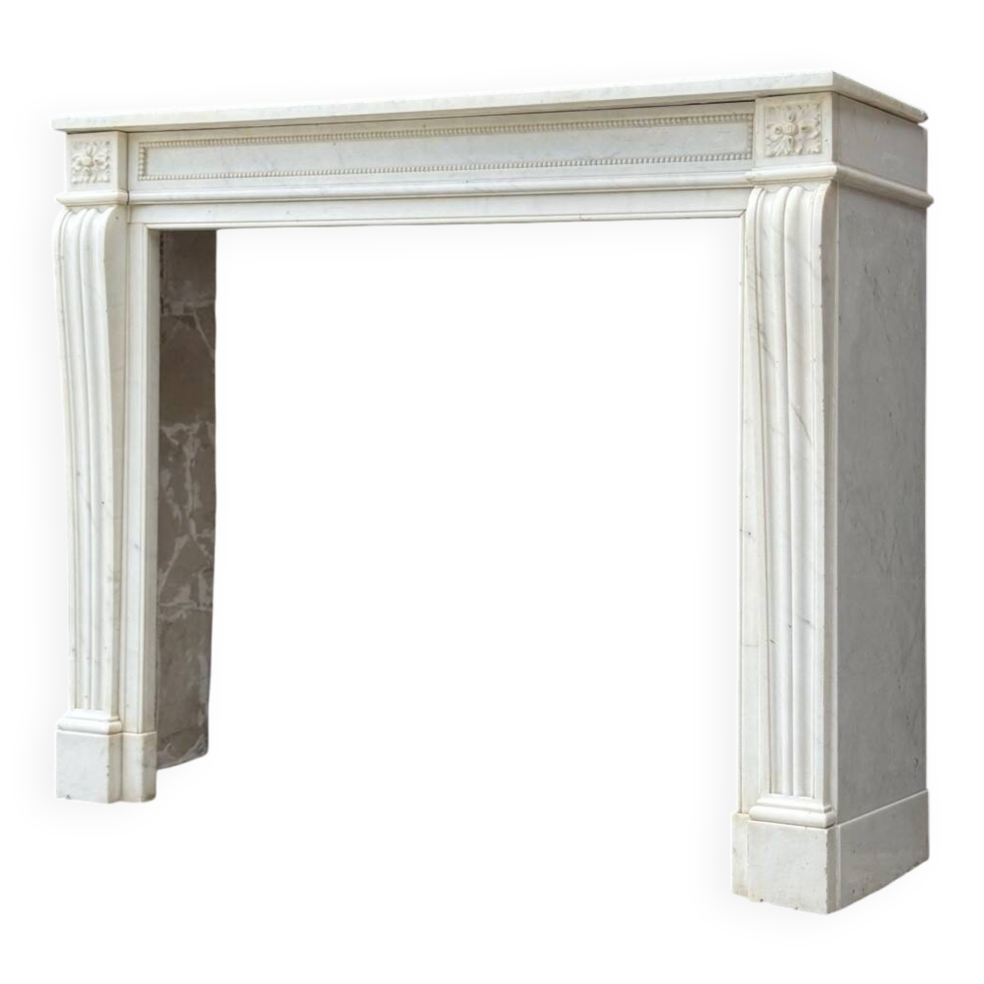 Louis XVI style fireplace in white Carrara marble circa 1880