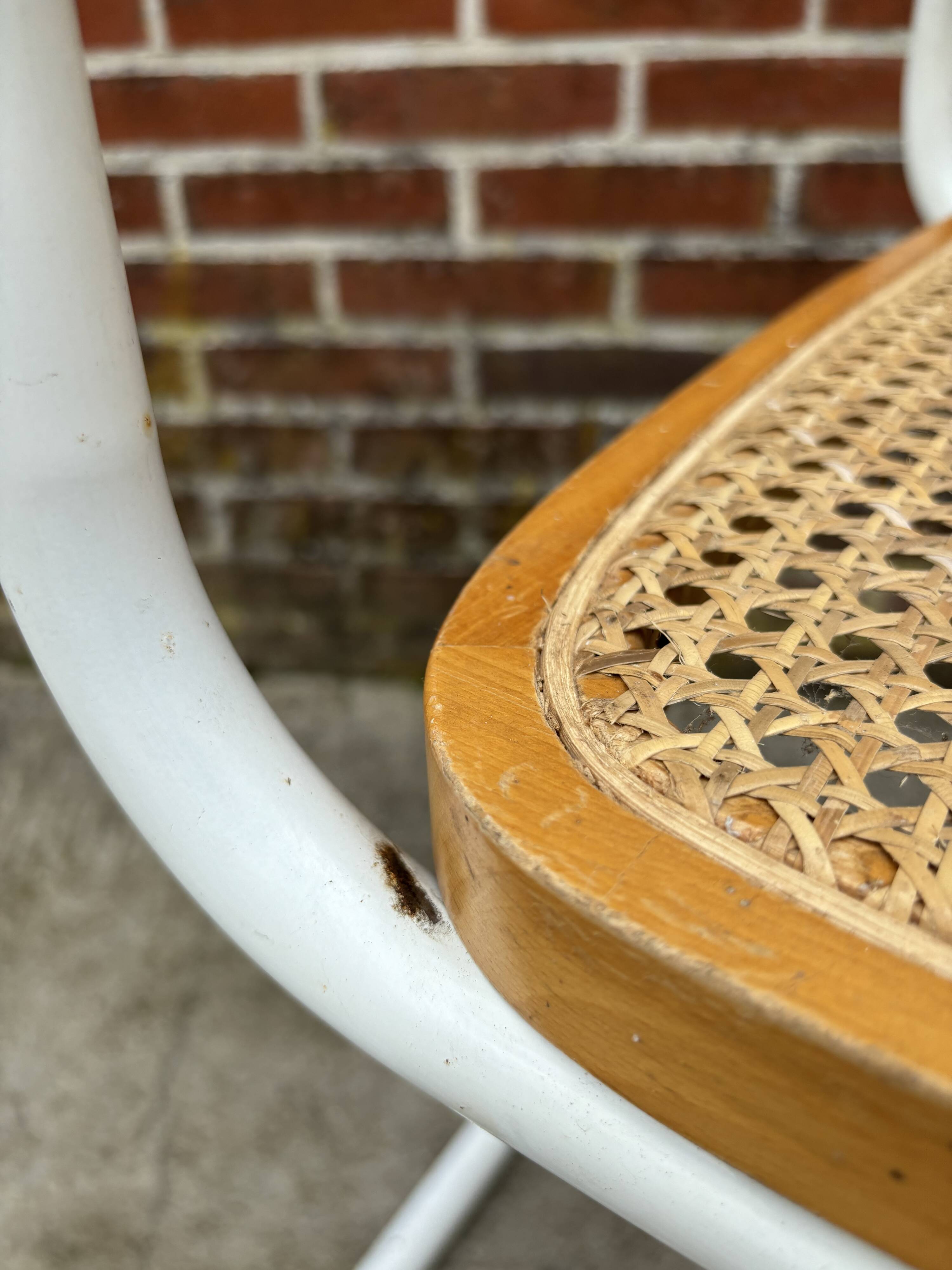 Cesca chair b32 model in white and wood by Marcel Breuer
