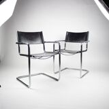 Pair of Matteo Grassi MG5 chairs in black leather and chrome