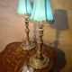 pair of chiselled bronze bedside lamps from 1900, silk shade and trim style