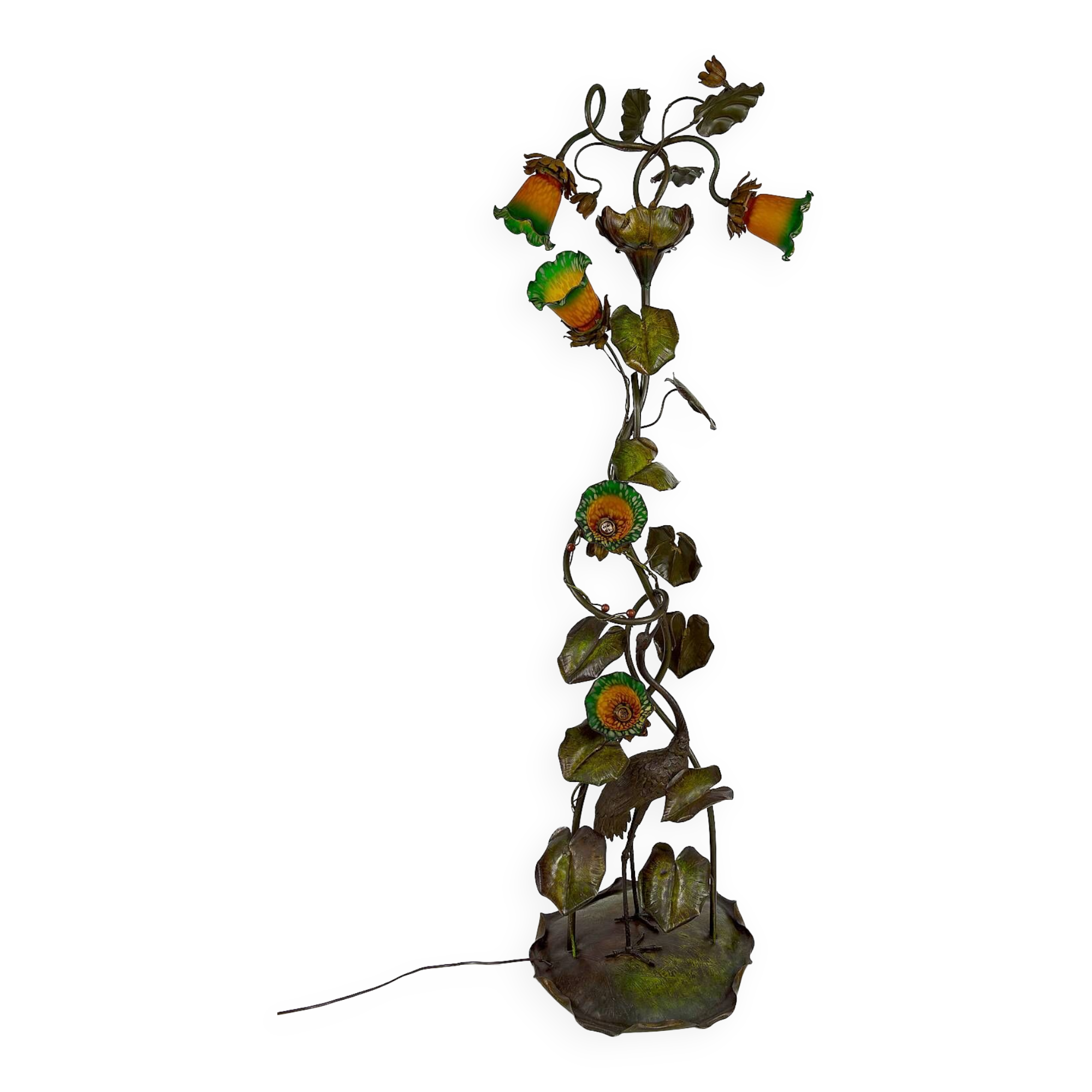 Japanese-style Heron floor lamp, Art Nouveau, France, circa 1900