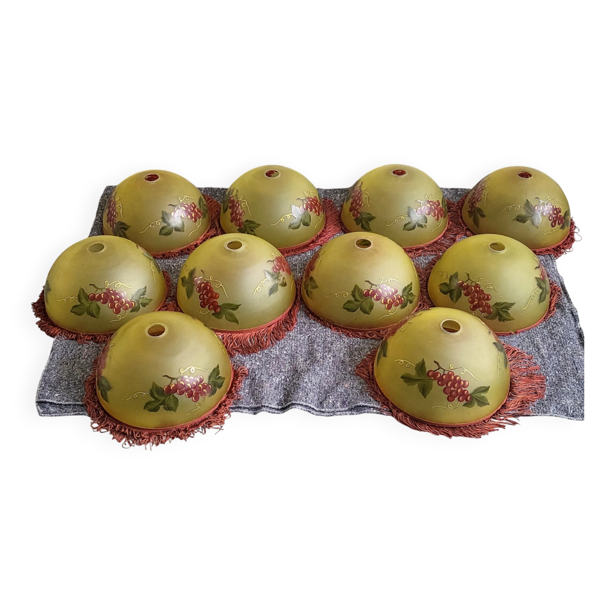 Set of 10 vintage 1960s glass shade lamps with grape decoration