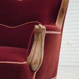 Canapé danois 2 places des années 1930, velours d'ameublement, bois de frêne, retapissé.