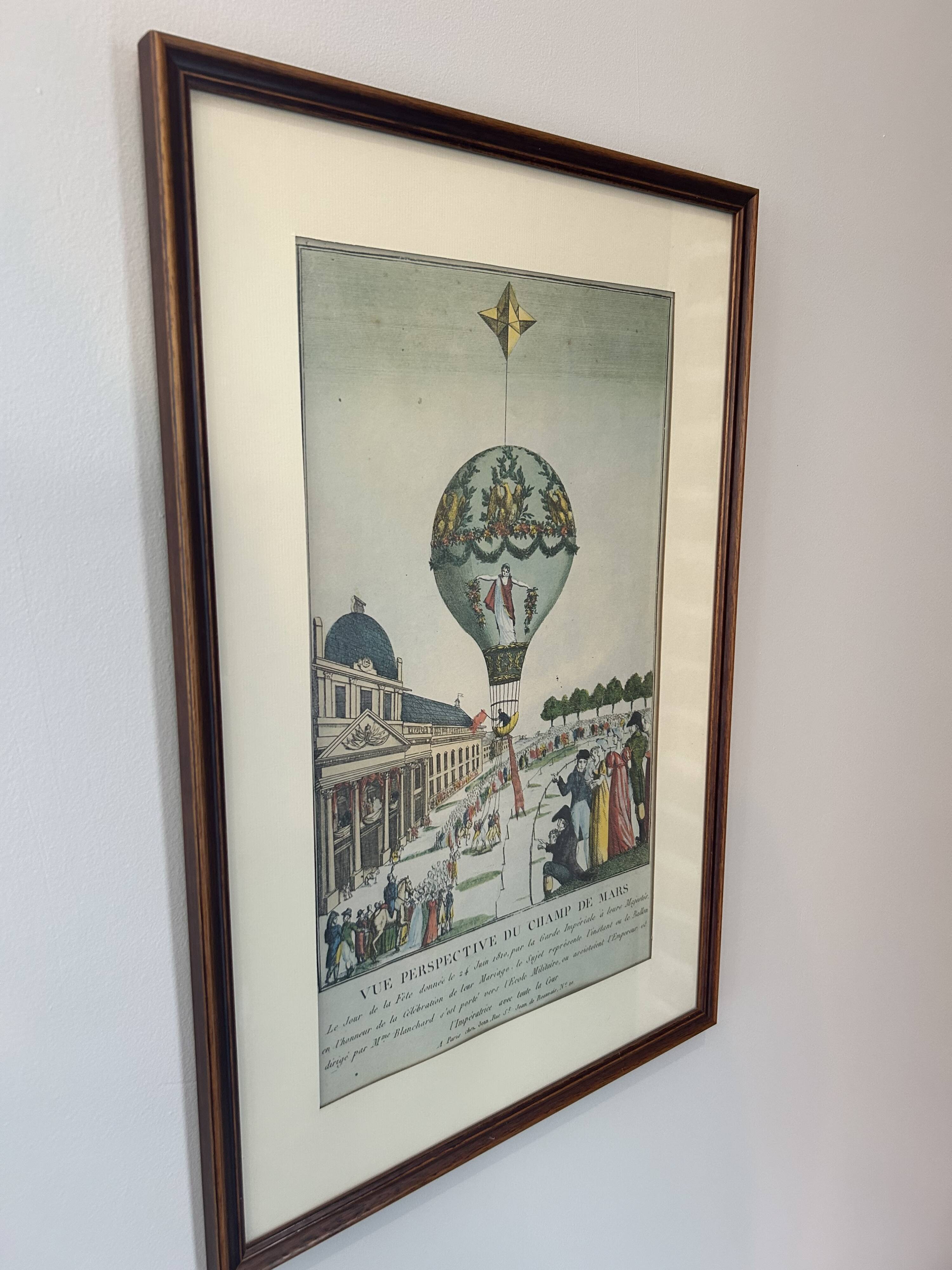 Old engraving – Perspective view of the Champ de Mars – Balloon ascent
