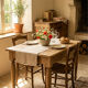 Compact farmhouse table 108x70cm stripped in a chic country style.