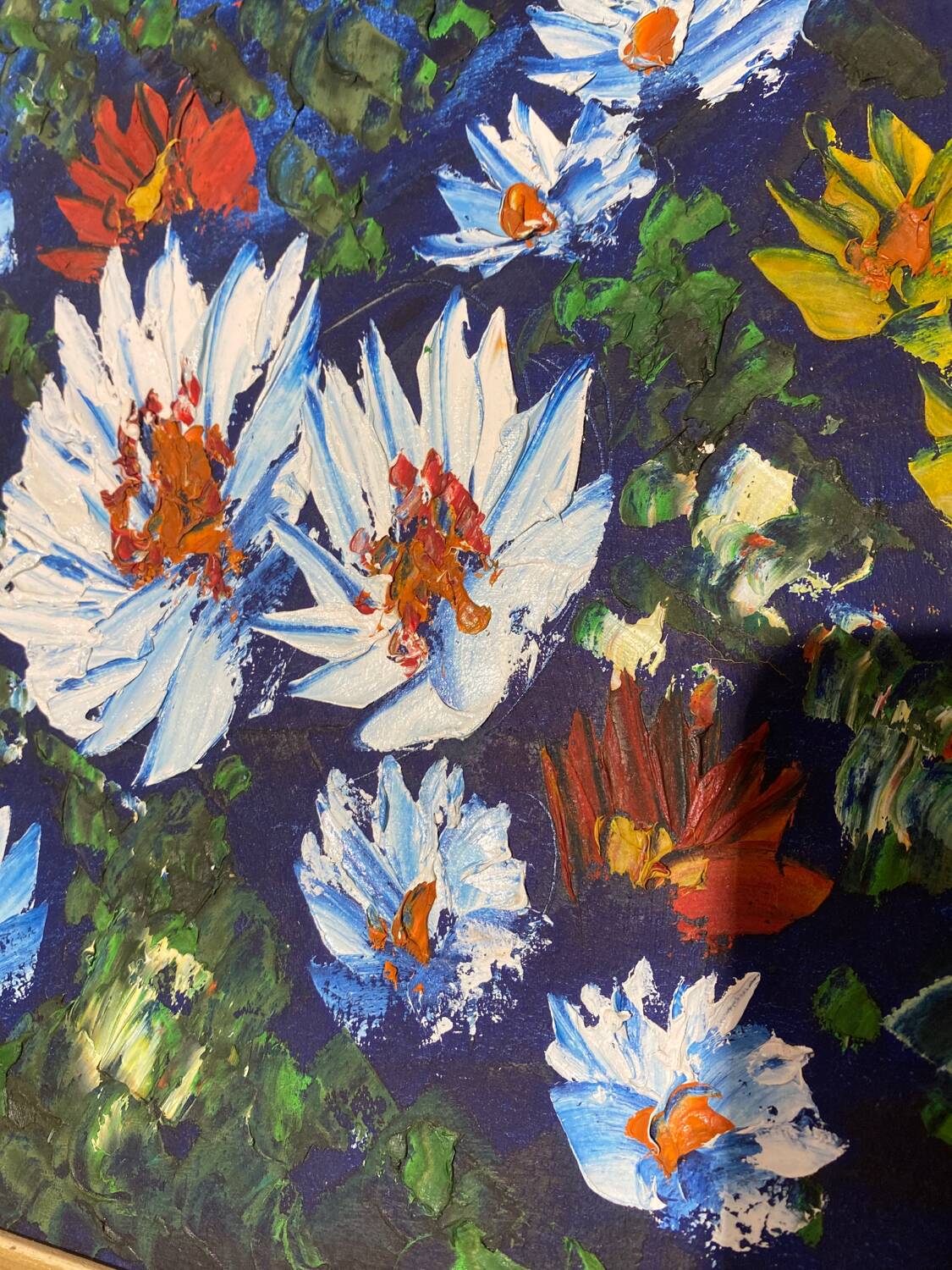 Canvas painting with a knife.