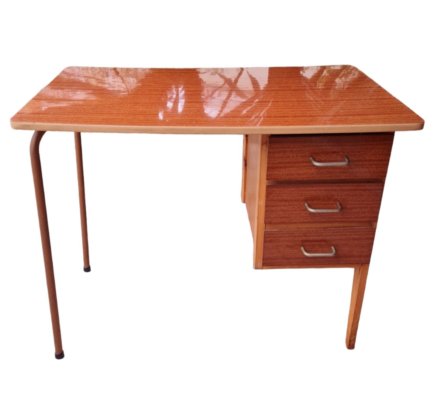 School desk in formica, wood and vintage metal - children's desk