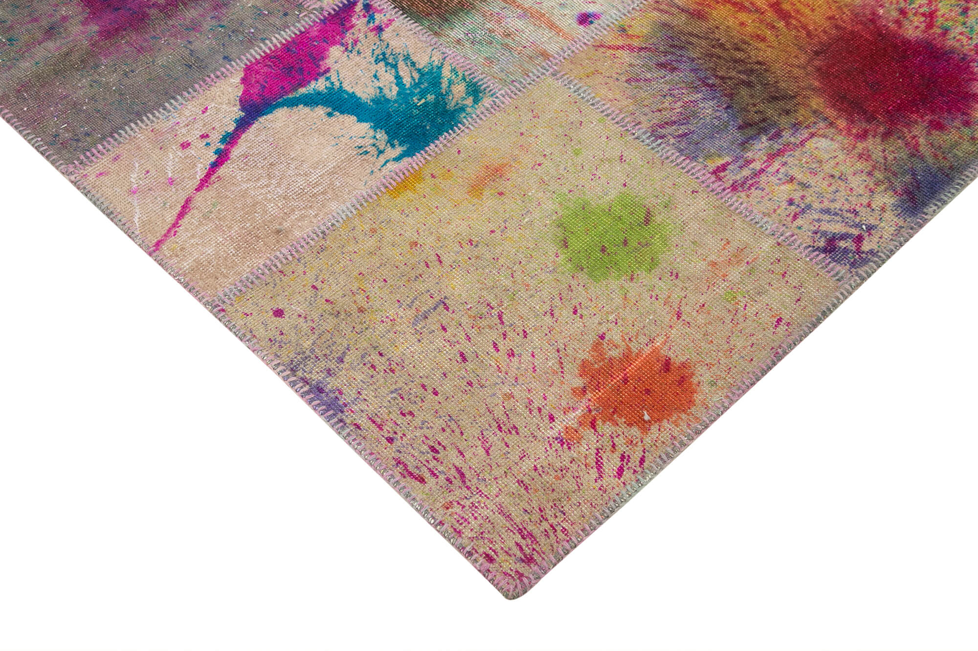 Handwoven anatolian 204 cm x 298 cm multicolor patchwork carpet