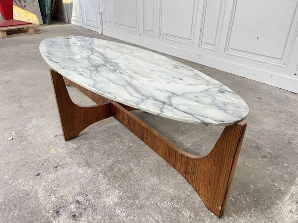 Table basse marbre et palissandre Hugues Poignant