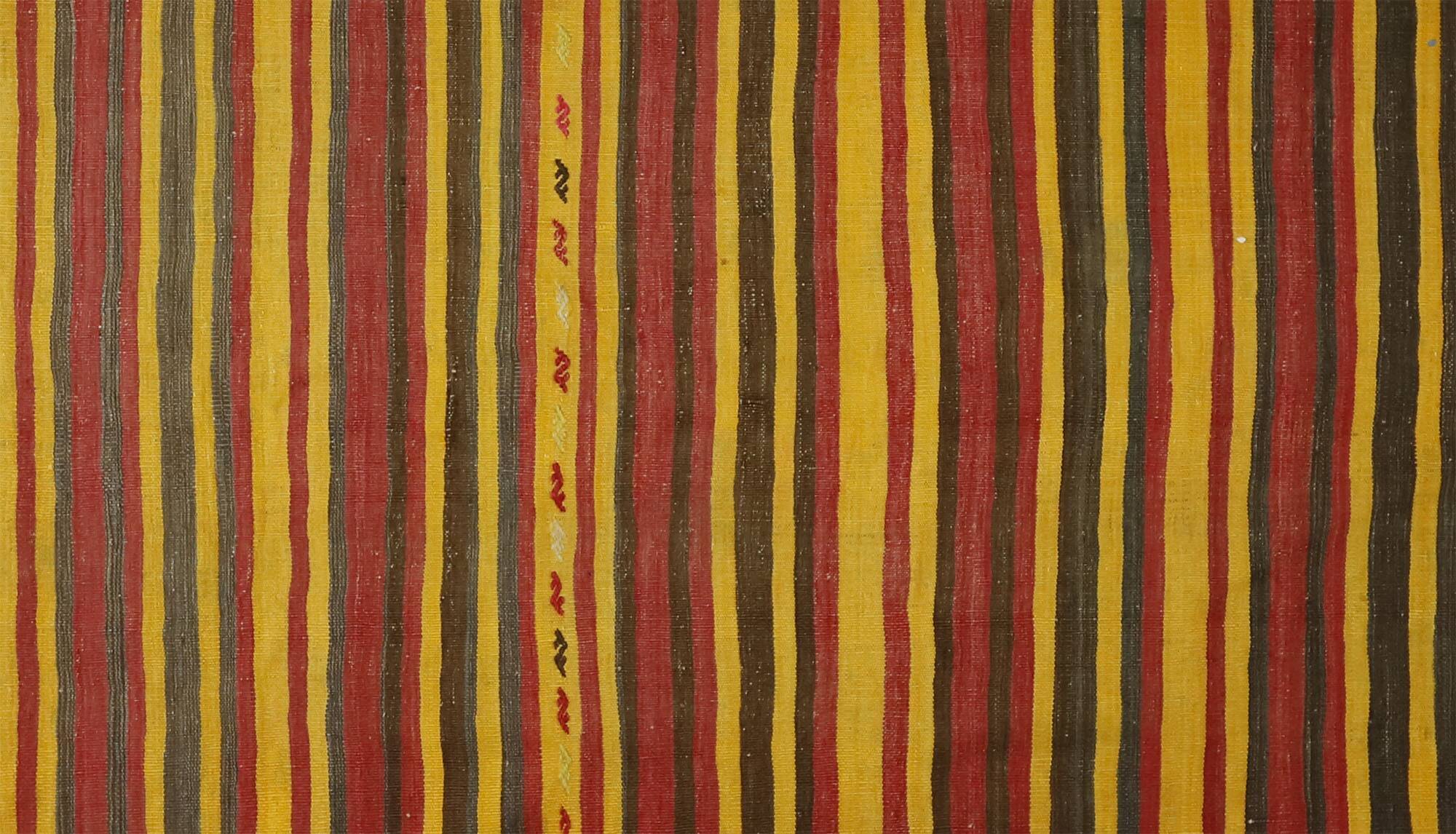 Grand Turkish Vintage Kilim Striped Red and Yellow 326 x 196 cm