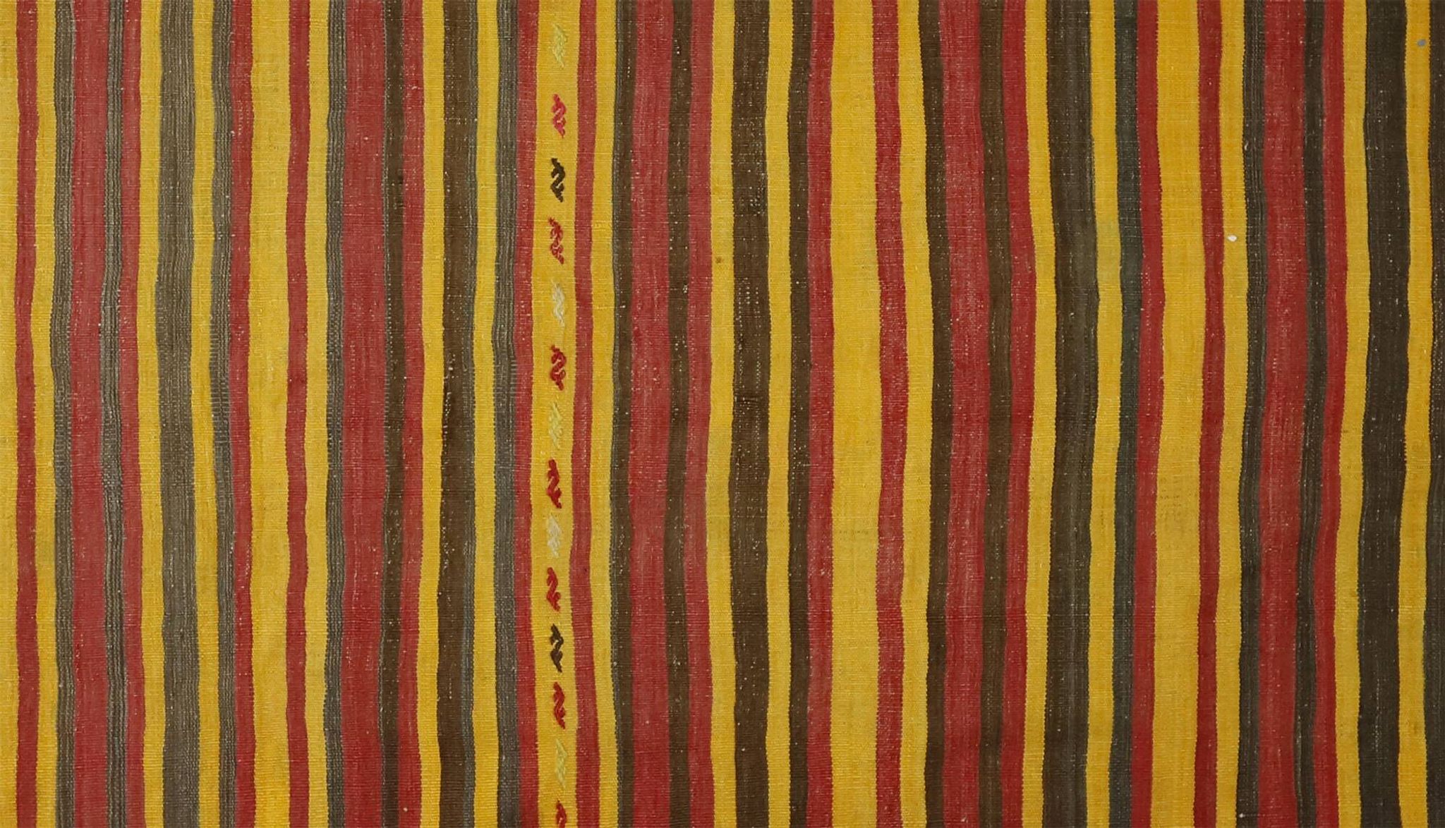 Grand Turkish Vintage Kilim Striped Red and Yellow 326 x 196 cm