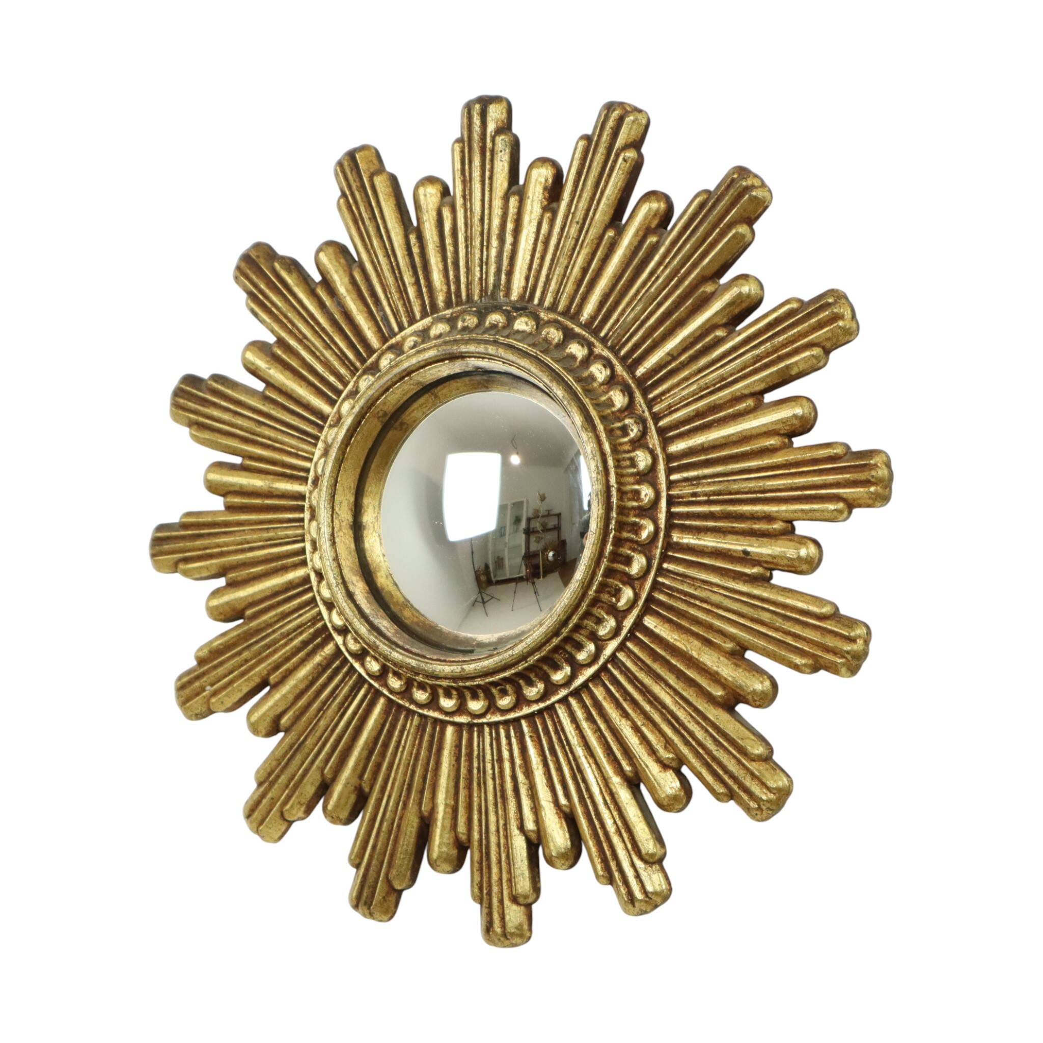 Vintage Sunburst Mirror Gold Convex 24cm