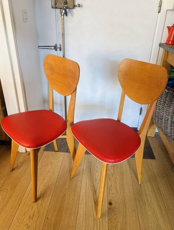 (Lot) 2 Chaises Vintage Pieds Compas 1960/1970