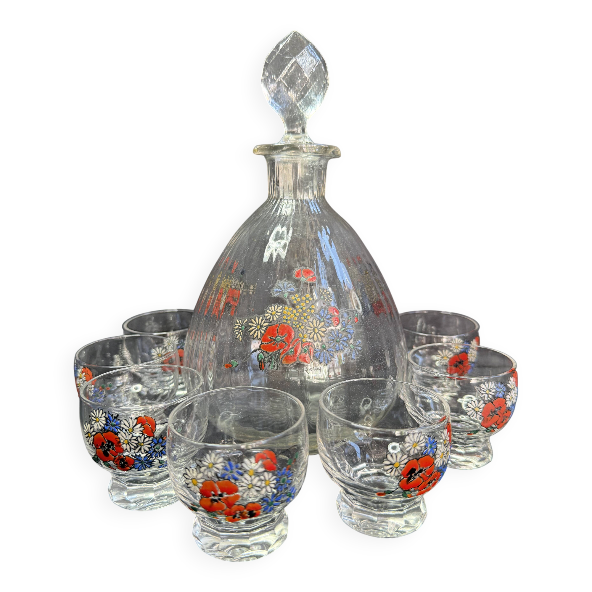 Enamelled glass service signed